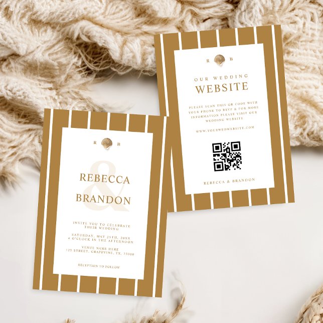 Invitation Coteau de coquillage d'or Monogramme Côte tout en  (Créateur téléchargé)