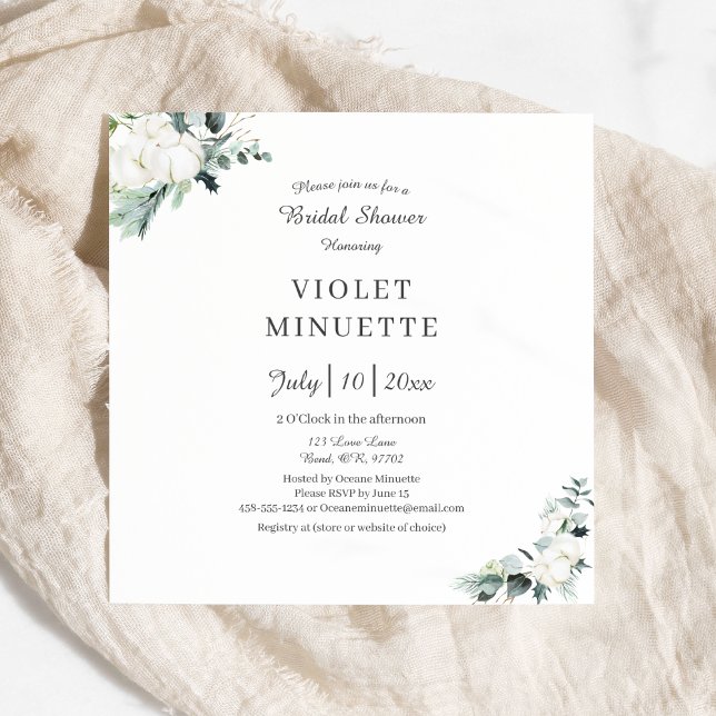 Invitation Coton d'Eucalyptus | Fête des mariées moderne blan (Créateur téléchargé)