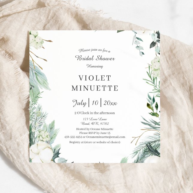 Invitation Coton d'Eucalyptus | Fête des mariées moderne blan (Créateur téléchargé)