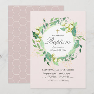 Invitation Coton Garden Wreath Blush rose Girl Baptême