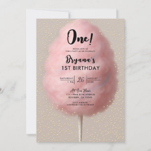 Invitation Coton rose Bonbon or Confetti 1er anniversaire