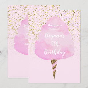 Invitation Coton rose Bonbons & Gold Confetti fête d'annivers