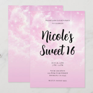 Invitation Coton rose bonbons Nuages Starry Sky Sweet 16 Part