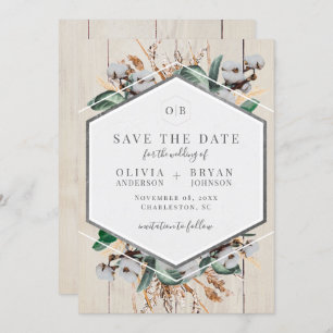 Invitation Coton rustique et verdure Enregistrer la date