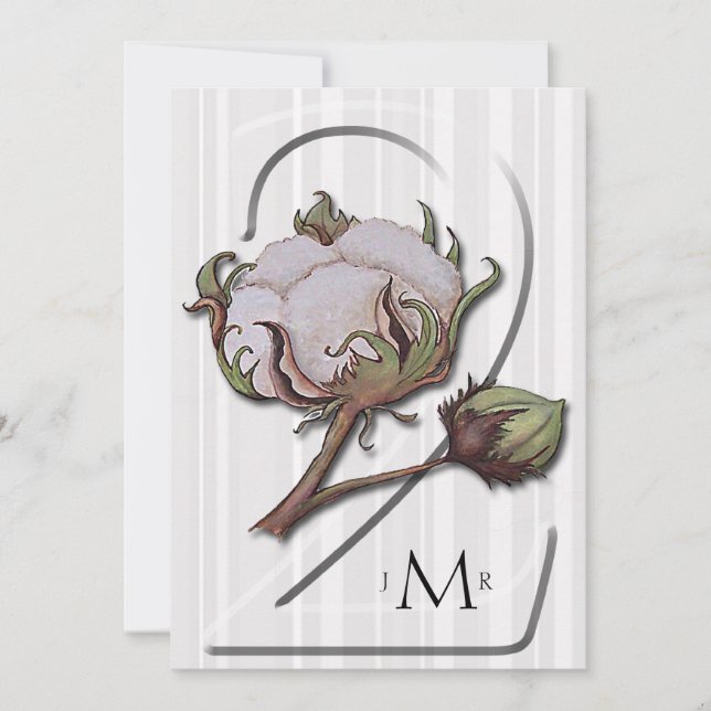 Invitation Coton sur les rayures 2e anniversaire de mariage (Devant)