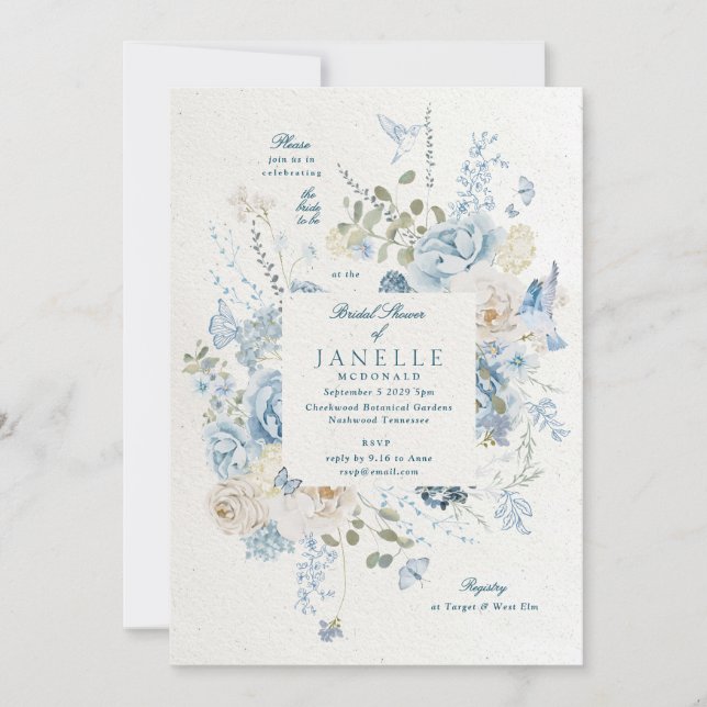 Invitation Cotswolds Blue Winter Florals Fête des mariées (Devant)