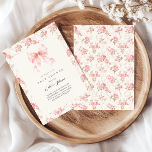 Invitation Cottage au Ruban Rose Fille Baby Shower Floral
