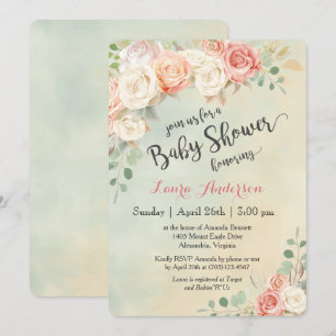 Invitation Cottage Chic Roses Vintages Baby shower