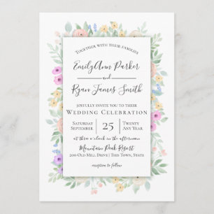 Invitation Cottage Jardin Colorful Floral Frame Mariage