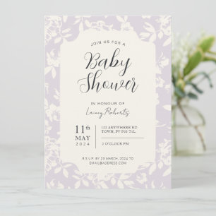 Invitation Cottage Rose Floral Crème et Lavande violet