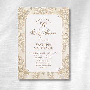 Invitation Cottagecore Vintage Marron Doré Baby Shower