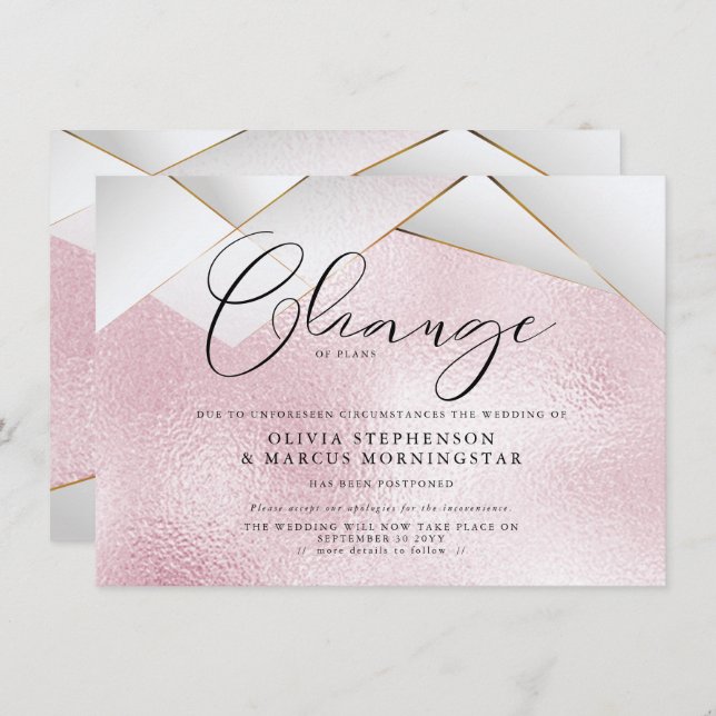 Invitation Cotton Candy Rose Facettes de Perle Mariage Report (Devant / Derrière)