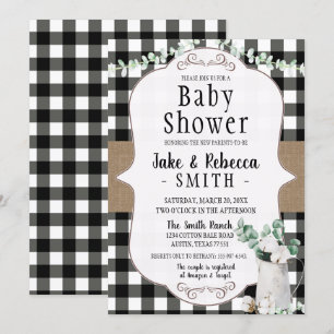 Invitation Cotton Farmhouse Baby shower noir blanc neutre