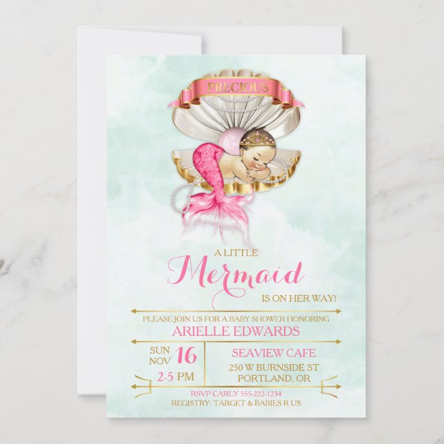 Invitation Couchage de la sirène pour bébés coquille Tiara Go (Devant)