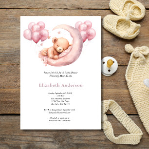 Invitation Couchage d'ours rose dans le Baby shower des ballo
