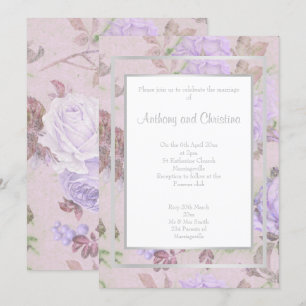 INVITATION COUCHE PURPLE LILAC ROSE FLORAL ELEGANT MARIAGE