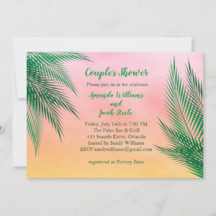 Invitation Coucher de soleil Aquarelle Palm Feuille Douche Co