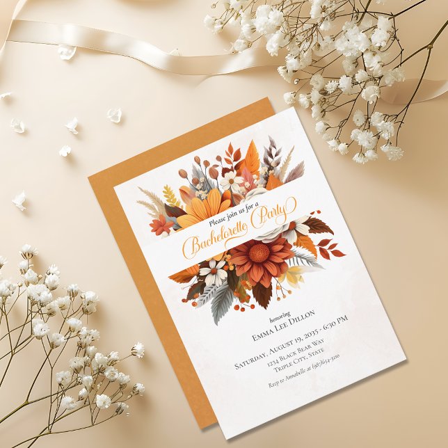 Invitation Coucher de soleil Automne Floral Bachelorette Part (Créateur téléchargé)