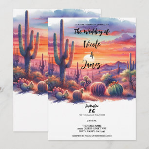 Invitation Coucher de soleil désert aquarelle mariage sud-oue