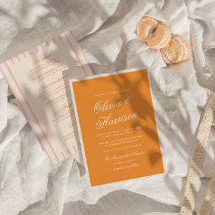 Invitation Coucher de soleil lueur orange rose rayure tout en