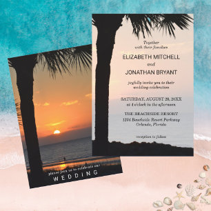 Invitation Coucher de soleil mariage avec scène de plage Silh