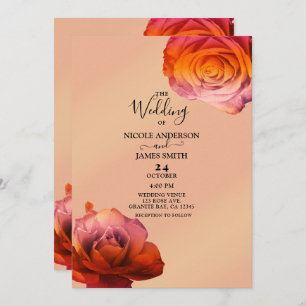 Invitation Coucher de soleil rose et orange Rose Floral Maria