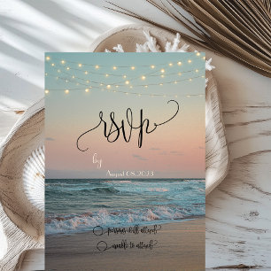 Invitation Coucher de soleil sur la plage, guirlande lumineus