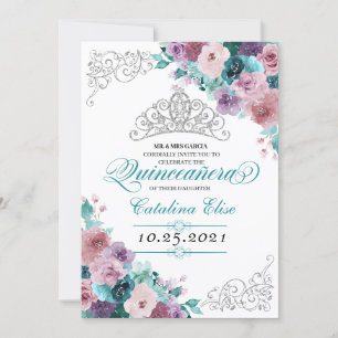 Invitation Coucher de soleil turquoise et mauve Tiara Quincea