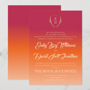 Invitation Coucher de soleil Viva Magenta Orange Ombre Monogr
