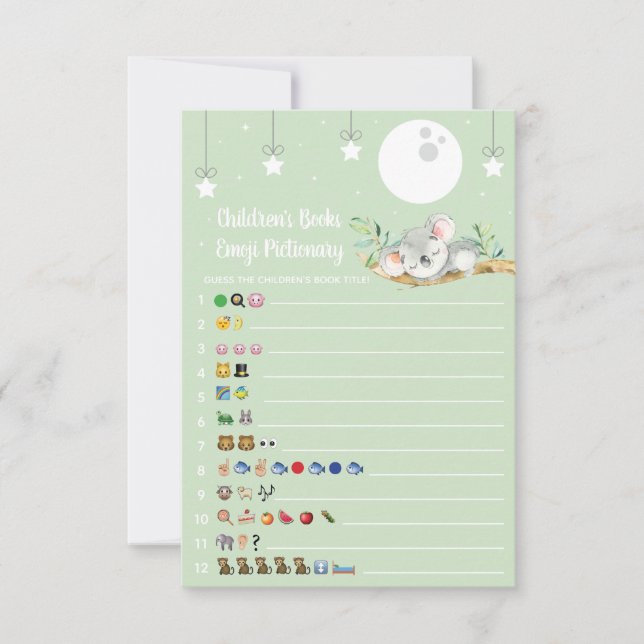 Invitation Coucher Koala Baby shower jeu Emoji Pictionary I (Devant)