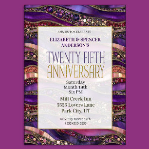 Invitation Couches de Bijoux Violets 25e Anniversaire de Mari