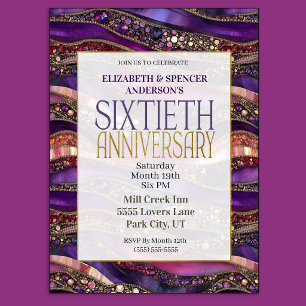 Invitation Couches de Bijoux Violets 60e Anniversaire de Mari