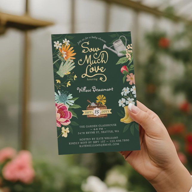 Invitation Coudre beaucoup d'amour bébé dans le Baby shower d (Sow Much Love Baby in Bloom Garden Baby Shower Invitation)