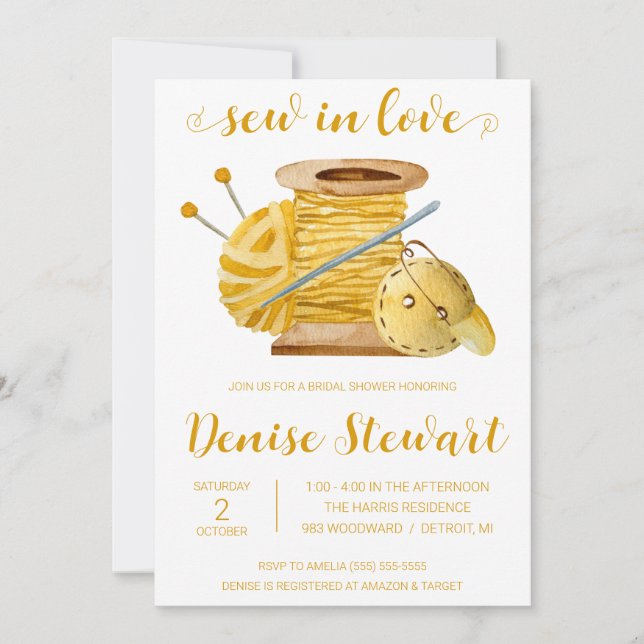 Invitation Coudre dans l'amour, coudre des notes Fête des mar (Devant)