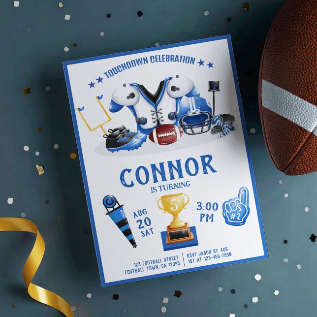 Invitation Couleur Aquarelle Mignonne Football Tous Star Blue (Créateur téléchargé)