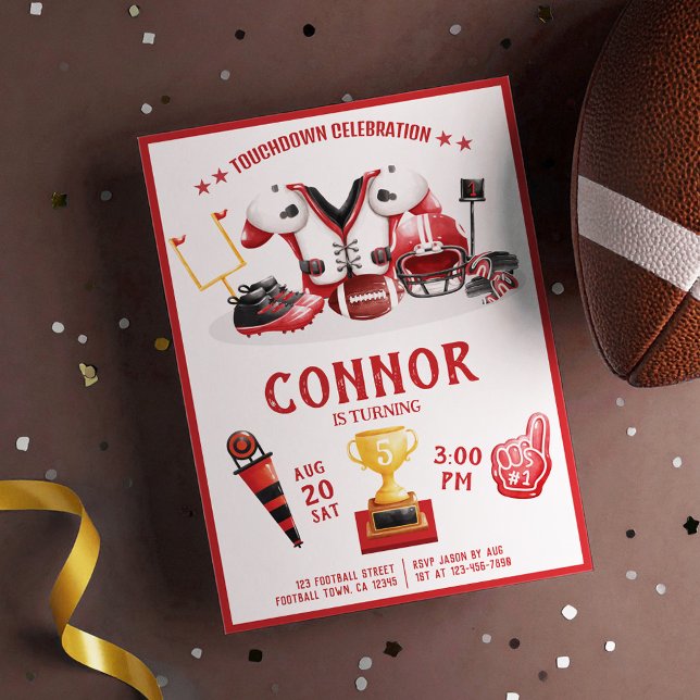 Invitation Couleur Aquarelle Mignonne Football Tous Star Red  (Créateur téléchargé)