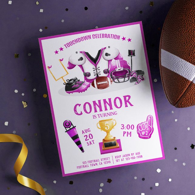 Invitation Couleur Aquarelle Mignonne Football Tous Star Rose (Créateur téléchargé)