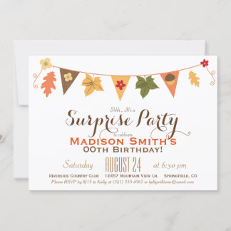 Invitation Couleur automne Feuille Bunthday Surprise Party