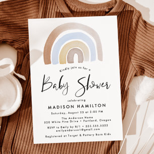 Invitation Couleur bleu et Brown Aquarelle Baby shower arc-en