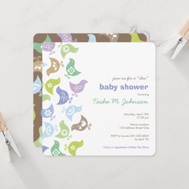 Invitation Couleur Bleu Retro Chicks Baby shower de garçon (Devant/Arrière en situation)