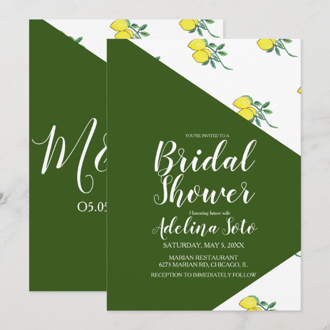 Invitation Couleur Bloc Citrus Citron Aquarelle Fête des mari (Devant / Derrière)