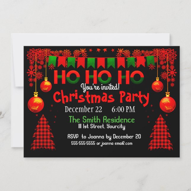 Invitation Couleur brillante Plaid & Baubles Noël Personnalis (Devant)