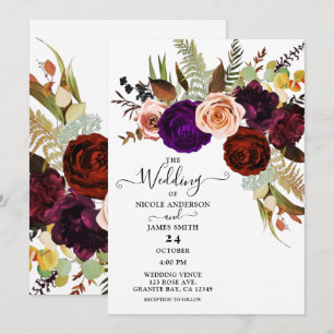 Invitation Couleur Chic Gras Floral Vert Mariage blanc