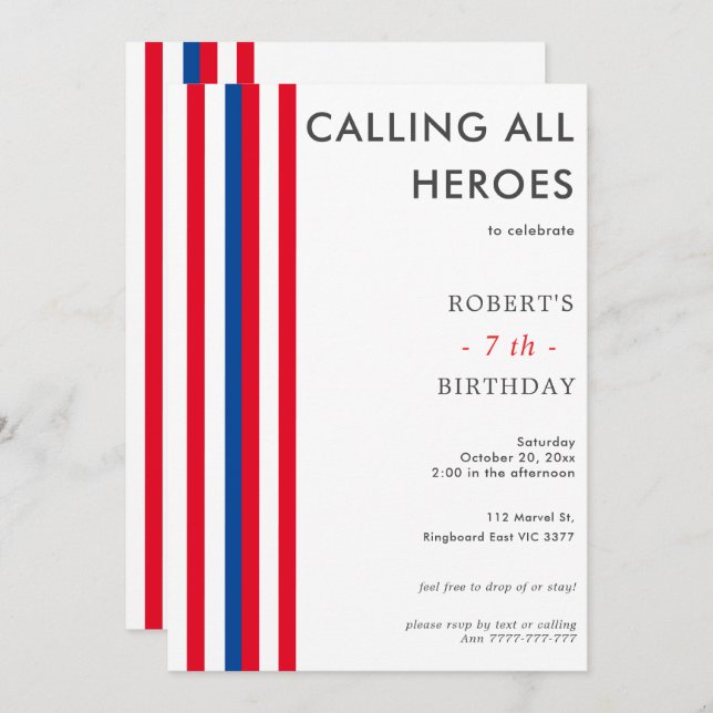 Invitation Couleur Comics Inspiré SuperHero fête d'anniversai (Devant / Derrière)