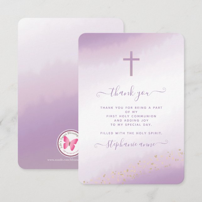 Invitation Couleur d'aquarelle croisée communion (Devant / Derrière)