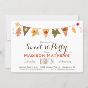 Invitation Couleur d'automne Feuille Bunting Sweet 16 Anniver