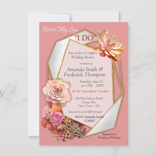 Invitation Couleur de broyage d'abricot 2024 avec succulents (Devant)