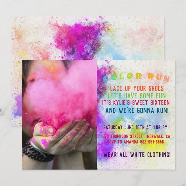 Invitation Couleur de la fête d'anniversaire (Devant / Derrière)