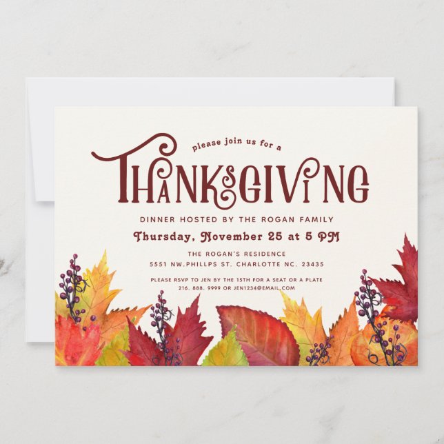 Invitation Couleur de l'automne | Soirée Thanksgiving (Devant)