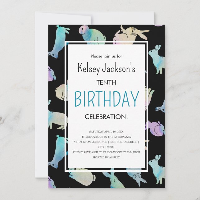 Invitation Couleur d'eau douce Bunny Lapin Modèle lapin (Devant)